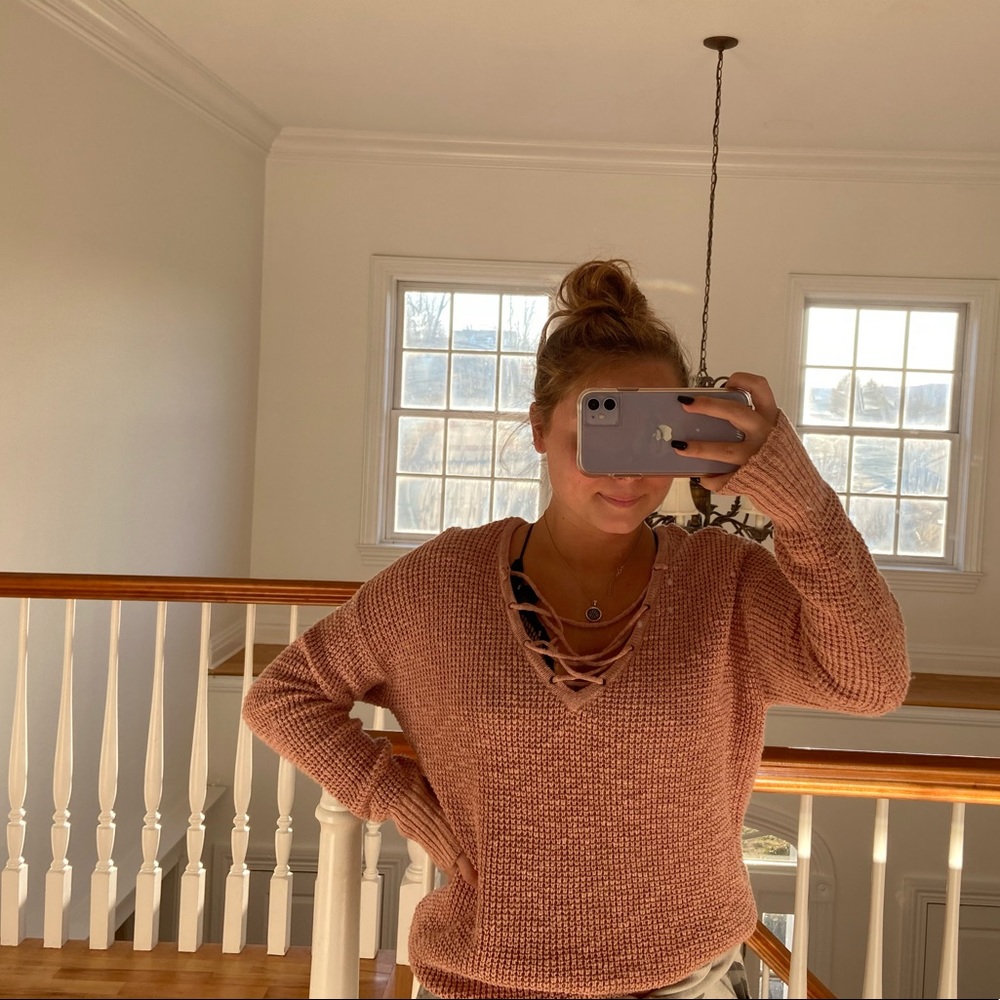 v neck rose pink sweater
